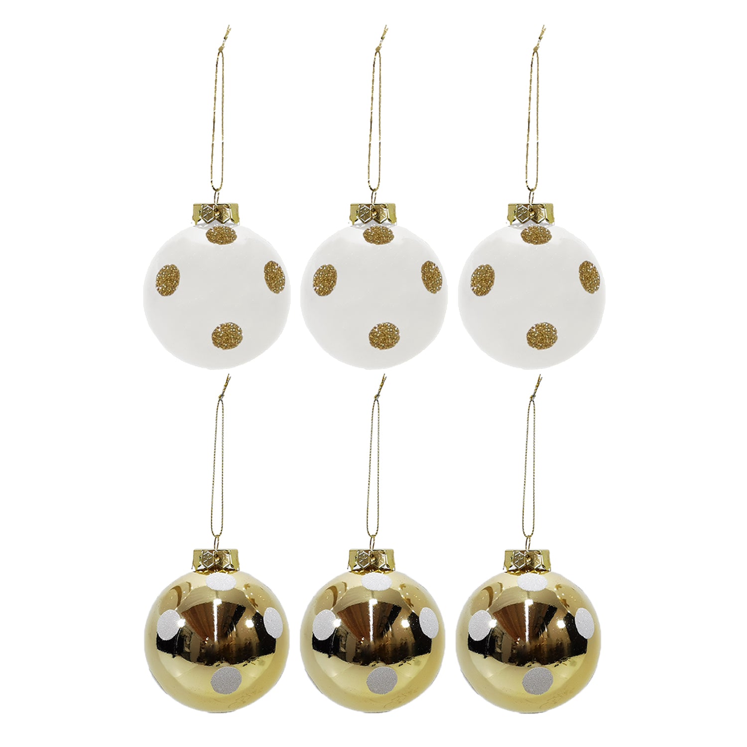 VESTIAMO CASA GRAN NATALE - Palle di Natale Bianco e Oro diametro 8 cm - set 6 pezzi