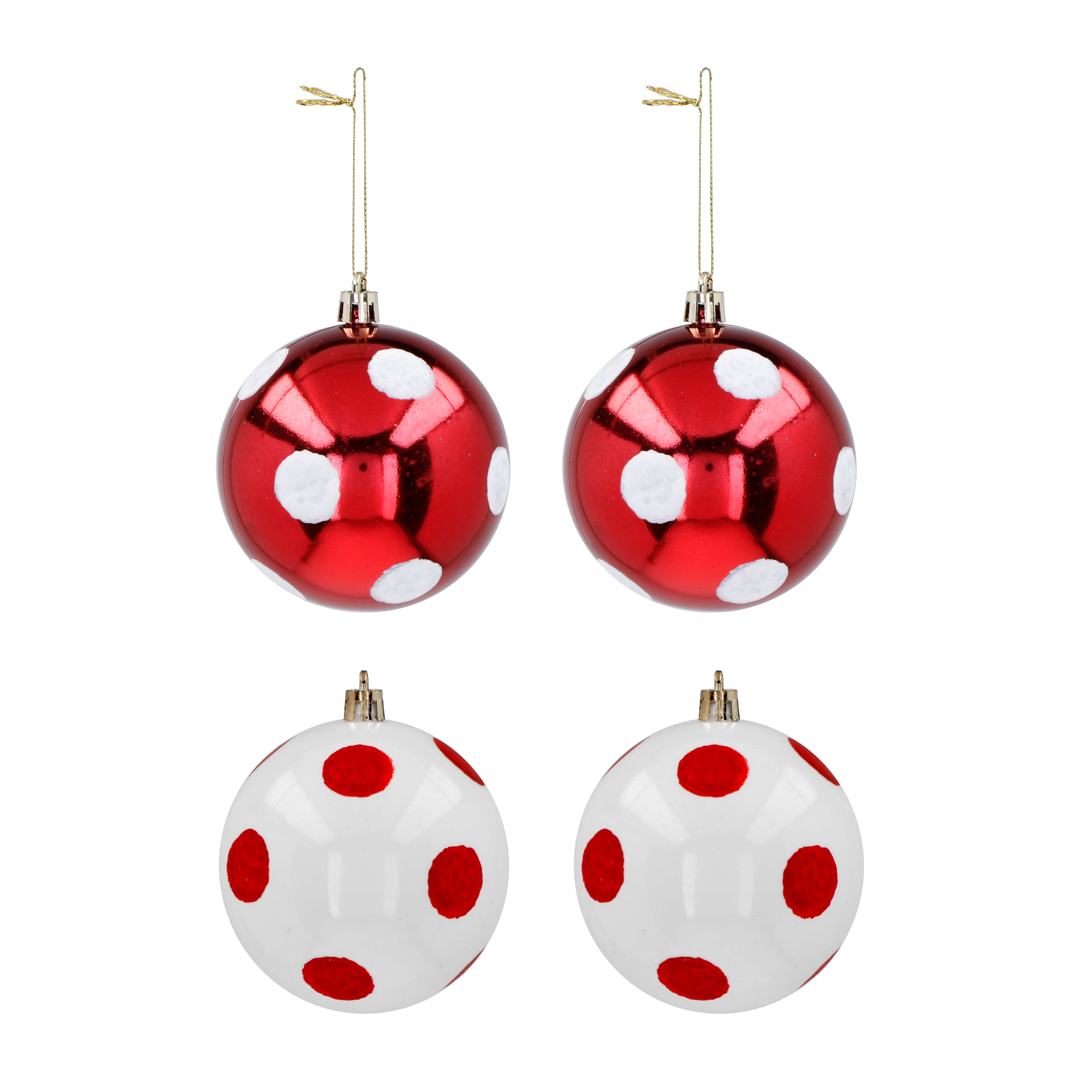 VESTIAMO CASA GRAN NATALE - Palle di Natale Bianco e Rosso diametro 10 cm - set 4 pezzi