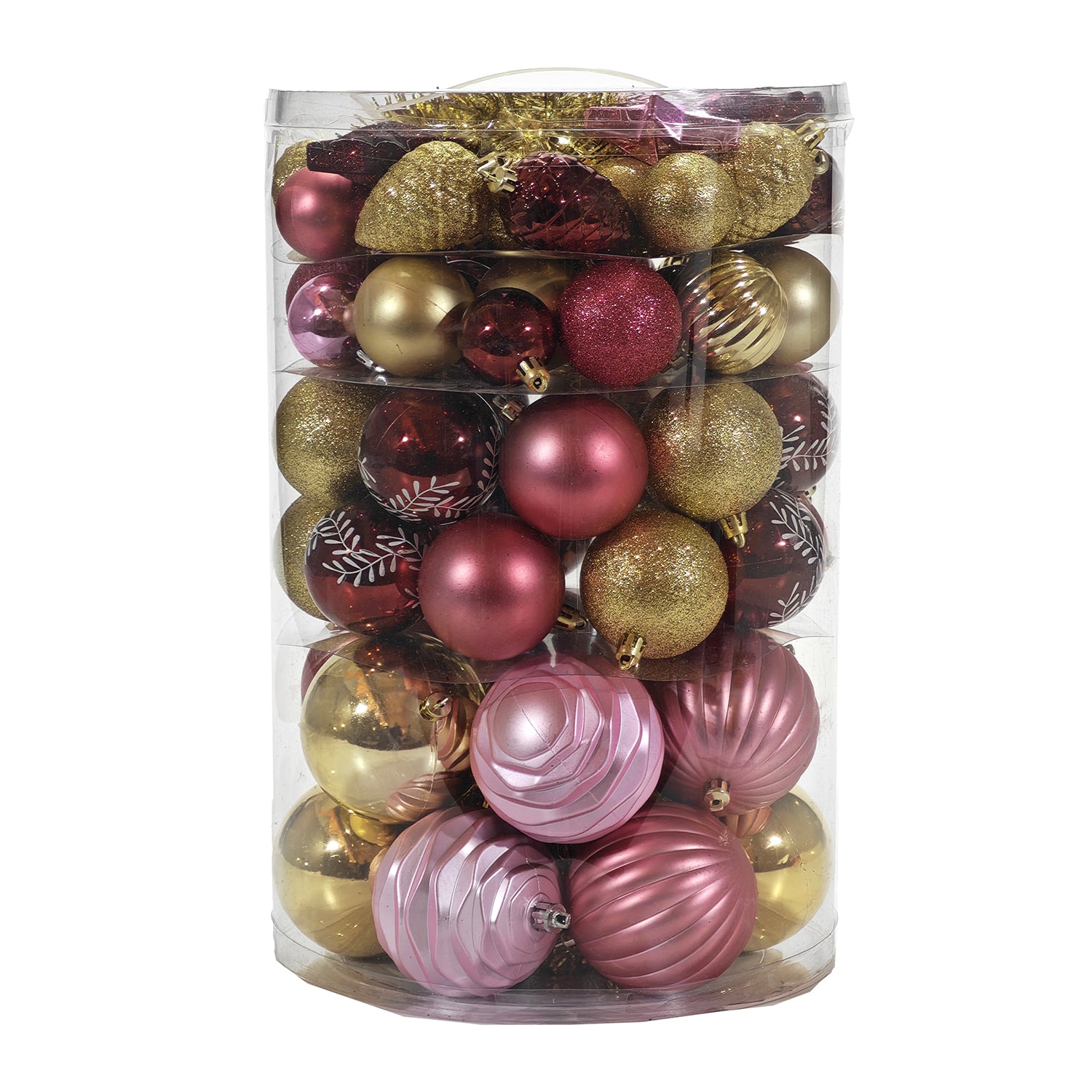 VESTIAMO CASA GRAN NATALE - Set 82 Decorazioni Natalizie Rosa Oro Bordeaux - Palle e Addobbi