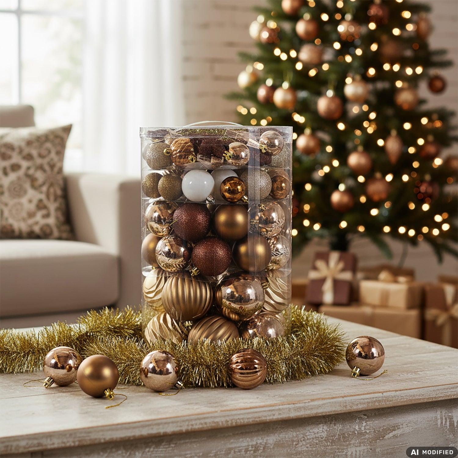 VESTIAMO CASA GRAN NATALE - Set 82 Decorazioni Natalizie Rose Gold Bronzo Bianco - Palle e Addobbi