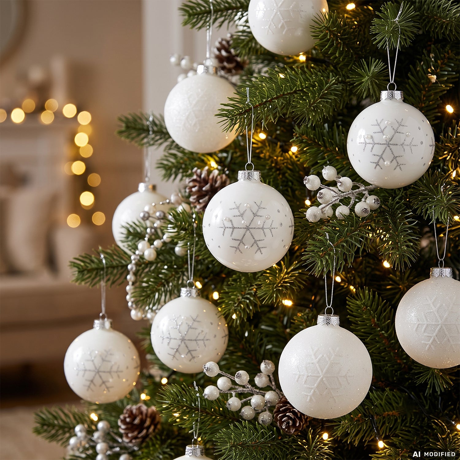 VESTIAMO CASA GRAN NATALE - Set 4 Palline di Natale con Fiocco Bianco diametro 10 cm