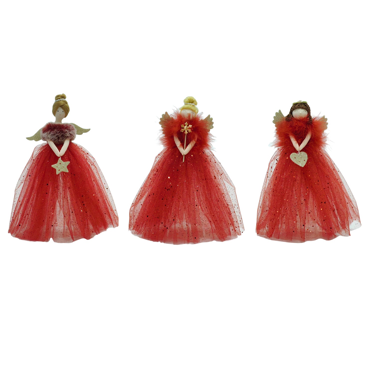 VESTIAMO CASA GRAN NATALE - Puntale Albero di Natale Angelo in Tessuto Rosso con Ali Dorate h30 cm