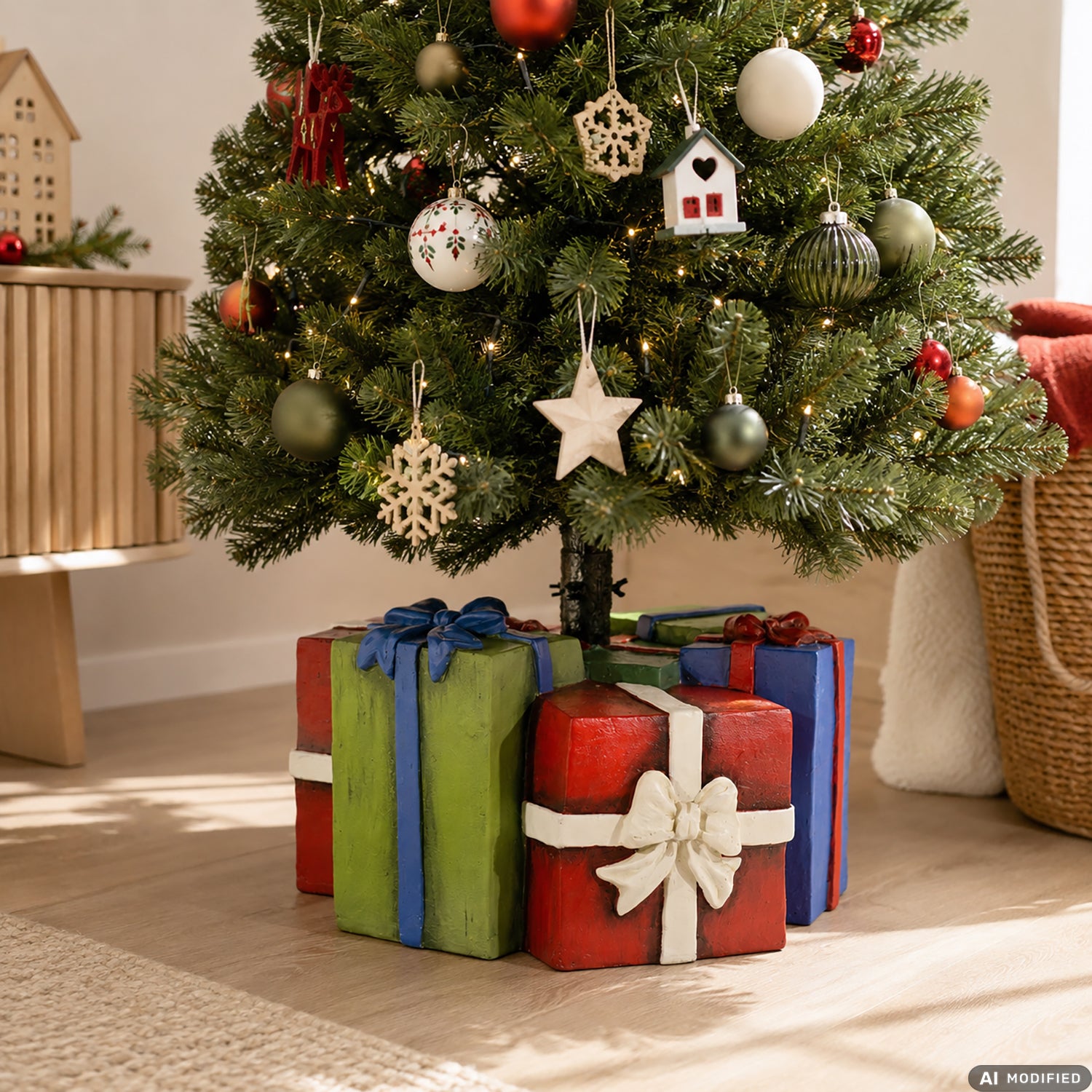 VESTIAMO CASA GRAN NATALE - Base Albero Natale Pacchi Regalo Decorativa h26x52x51 cm