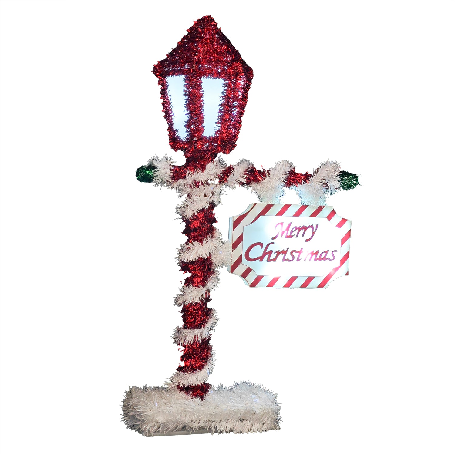 DICTROLUX - Lampione Natalizio Luminoso 7 LED Bianco Freddo con Insegna "Merry Christmas" a Batteria h43,5 cm
