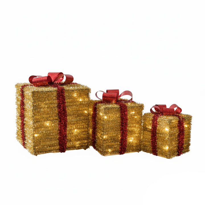 DICTROLUX - Set Pacchi Regalo Luminosi 51 LED Bianco Caldo Oro e Rosso