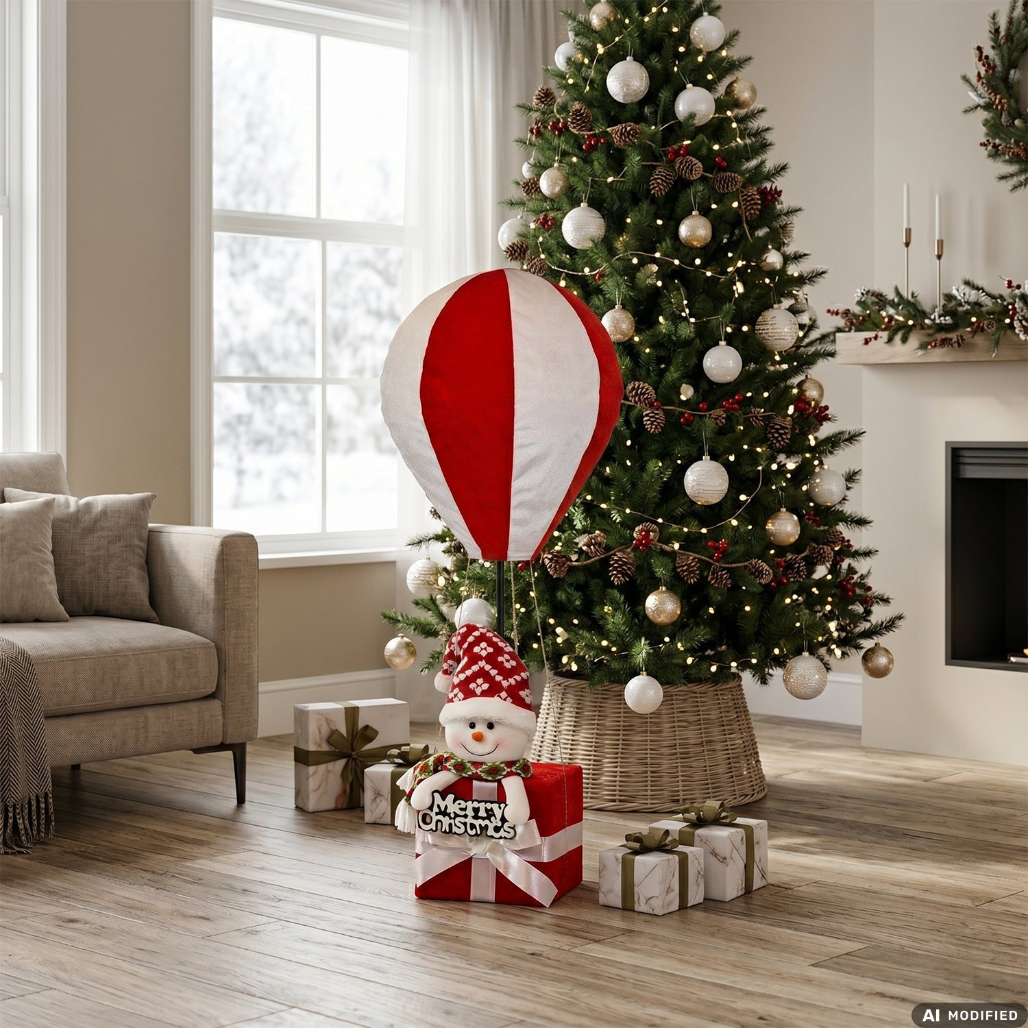 VESTIAMO CASA GRAN NATALE - Decorazione Natalizia Mongolfiera con Personaggi h93 cm