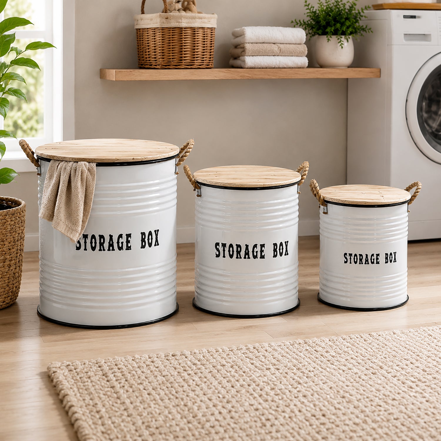 VESTIAMO CASA - Set 3 Ceste Portabiancheria con Manici Bianco