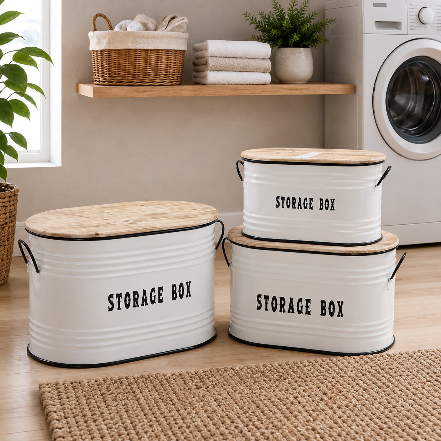 VESTIAMO CASA - Set 3 Ceste Portabiancheria con Manici Rettangolare Bianco