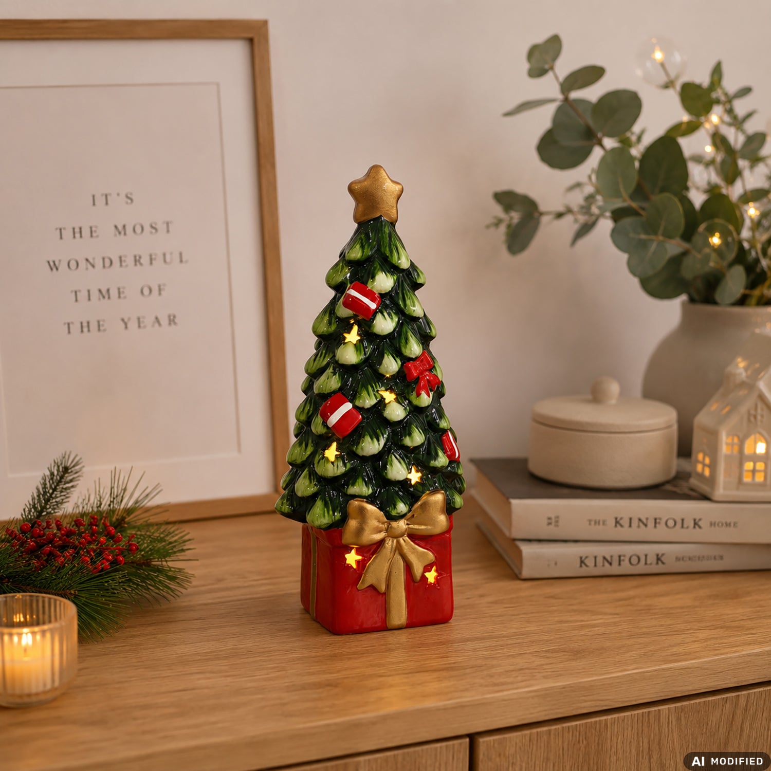 VESTIAMO CASA GRAN NATALE - Decorazione Natalizia Luminosa Albero di Natale in Dolomite con LED Bianco Caldo h25 cm