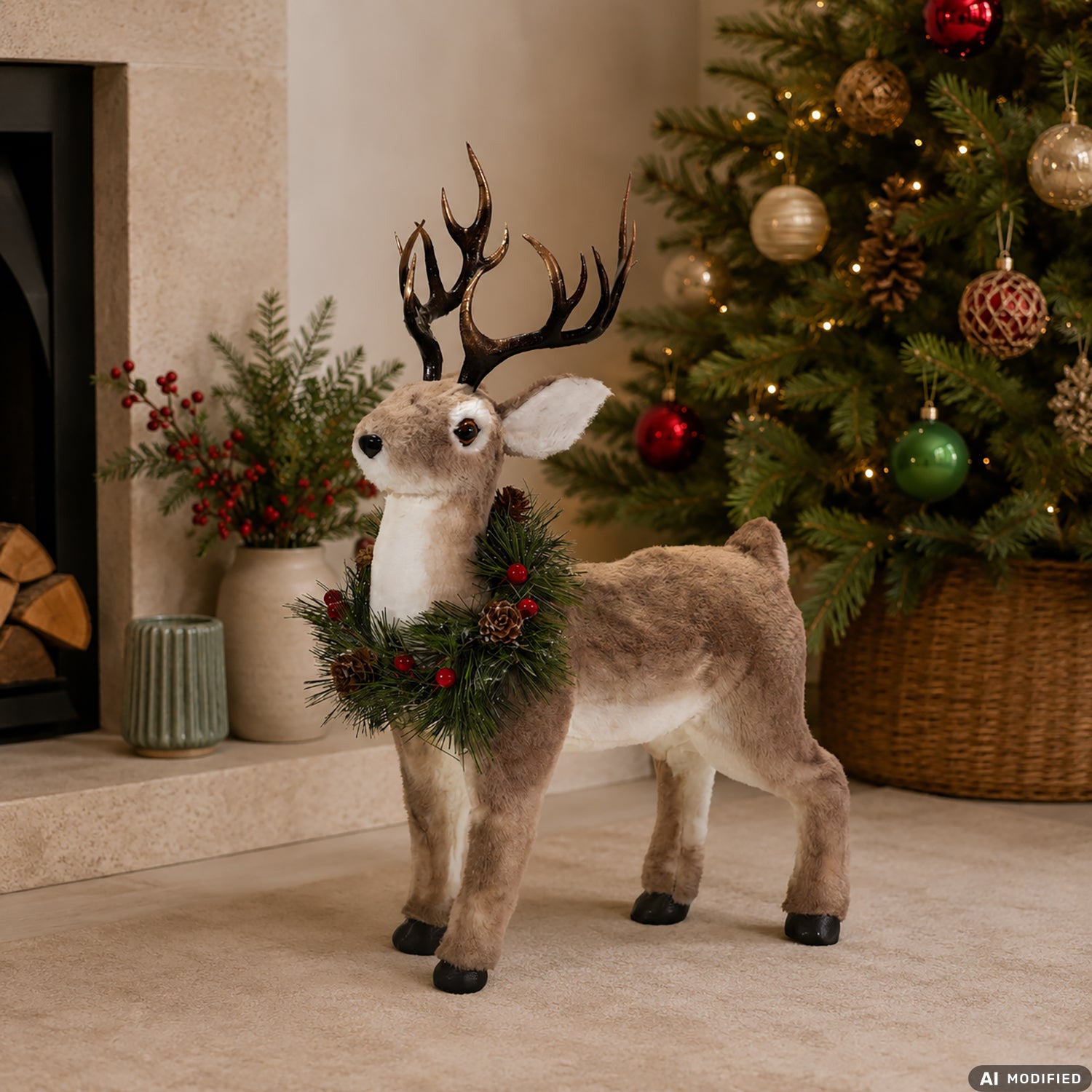 VESTIAMO CASA GRAN NATALE - Renna Natalizia Decorativa in Tessuto h44 cm