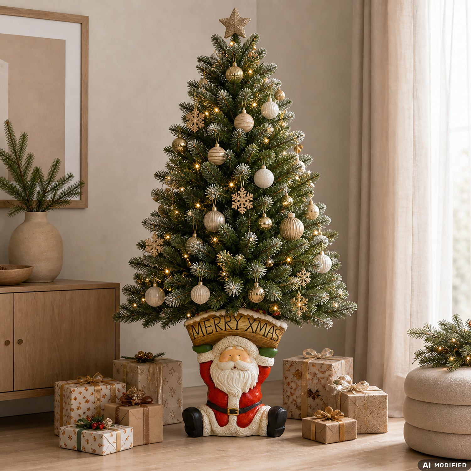 VESTIAMO CASA GRAN NATALE - Base Albero di Natale con Babbo Natale Decorativo h55 cm