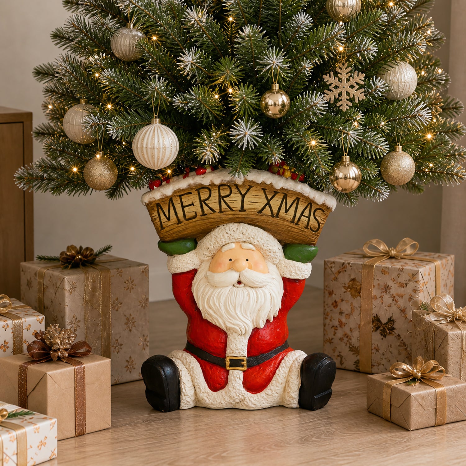 VESTIAMO CASA GRAN NATALE - Base Albero di Natale con Babbo Natale Decorativo h55 cm
