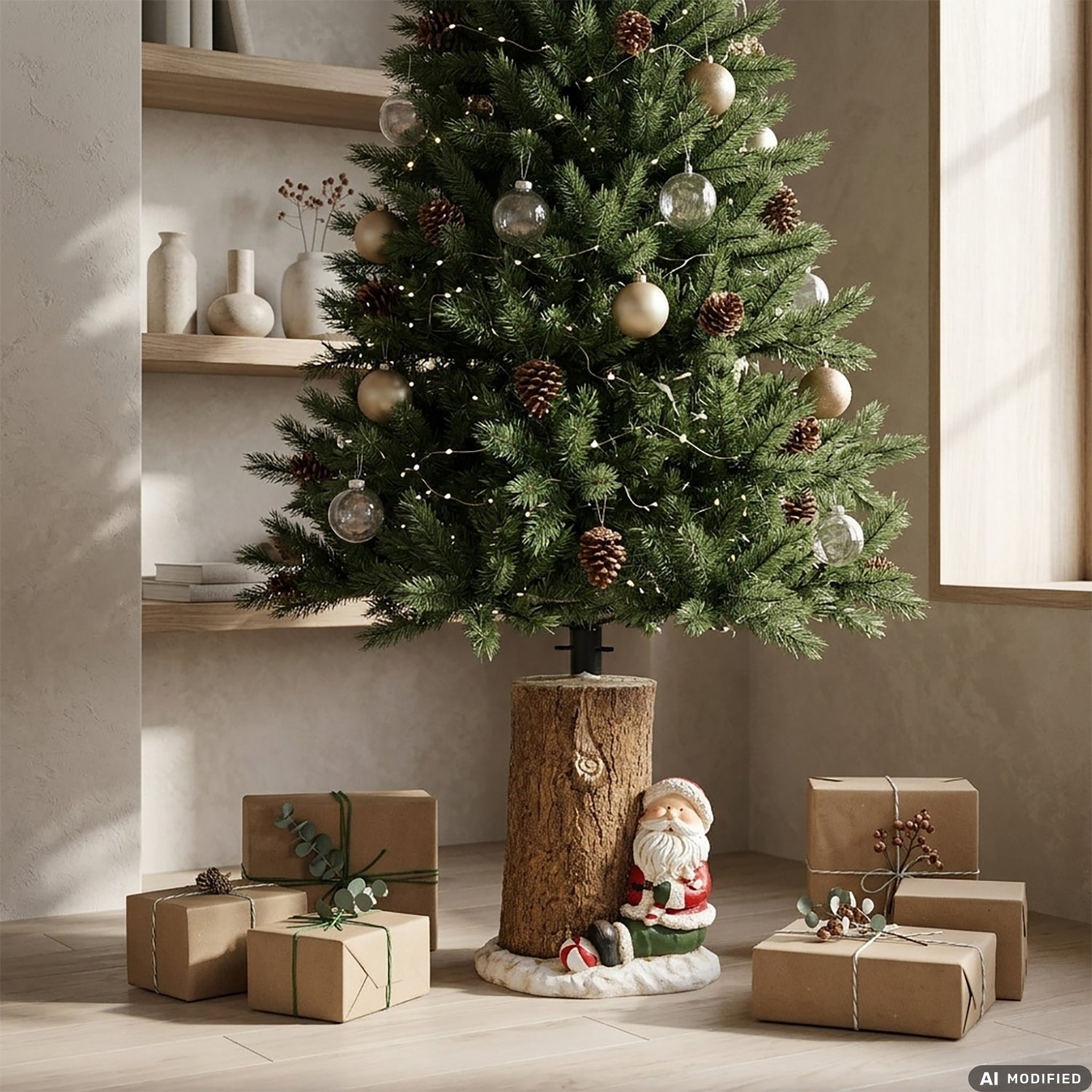 VESTIAMO CASA GRAN NATALE - Base Albero di Natale Tronco con Babbo Natale Decorativo h41 cm