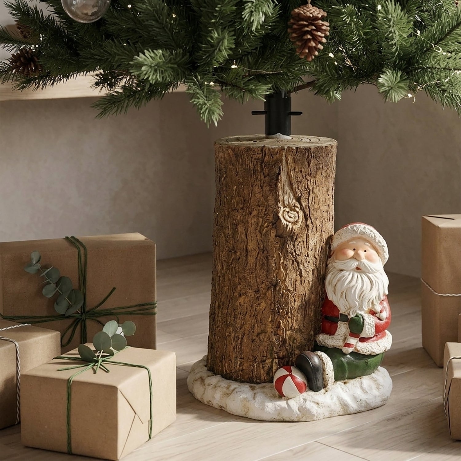 VESTIAMO CASA GRAN NATALE - Base Albero di Natale Tronco con Babbo Natale Decorativo h41 cm