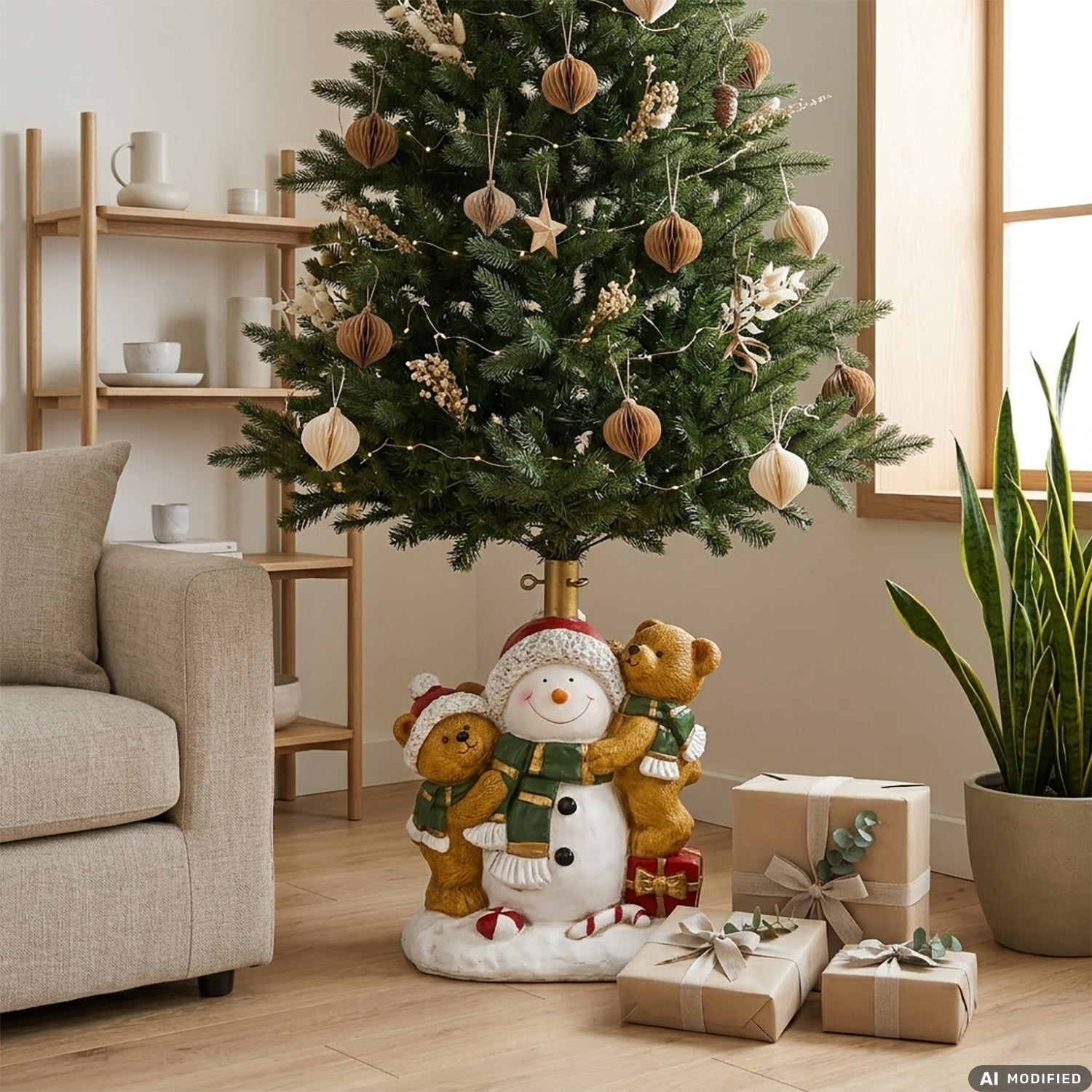 VESTIAMO CASA GRAN NATALE - Base Albero di Natale Pupazzo di Neve con Orsetti h44,5 cm
