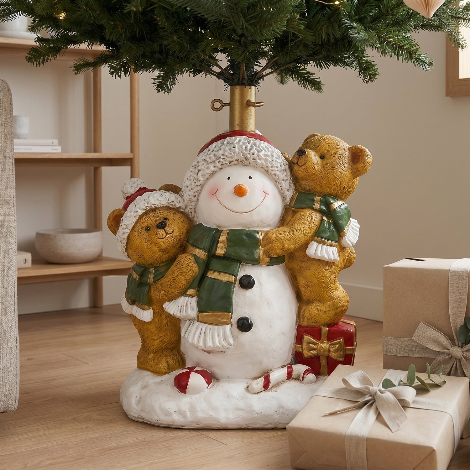 VESTIAMO CASA GRAN NATALE - Base Albero di Natale Pupazzo di Neve con Orsetti h44,5 cm