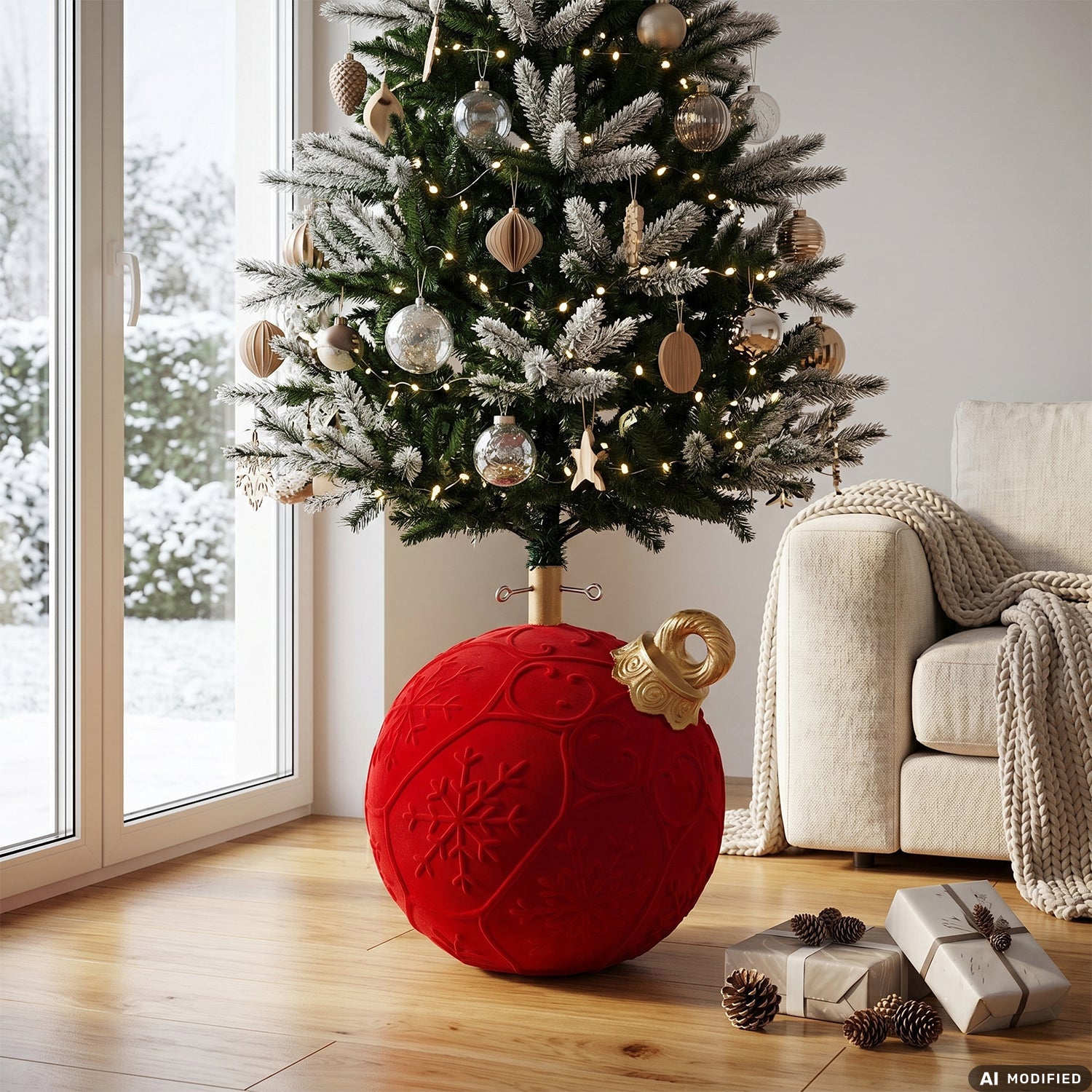 VESTIAMO CASA GRAN NATALE - Base Albero di Natale a Forma di Palla Decorativa Rossa h43 cm