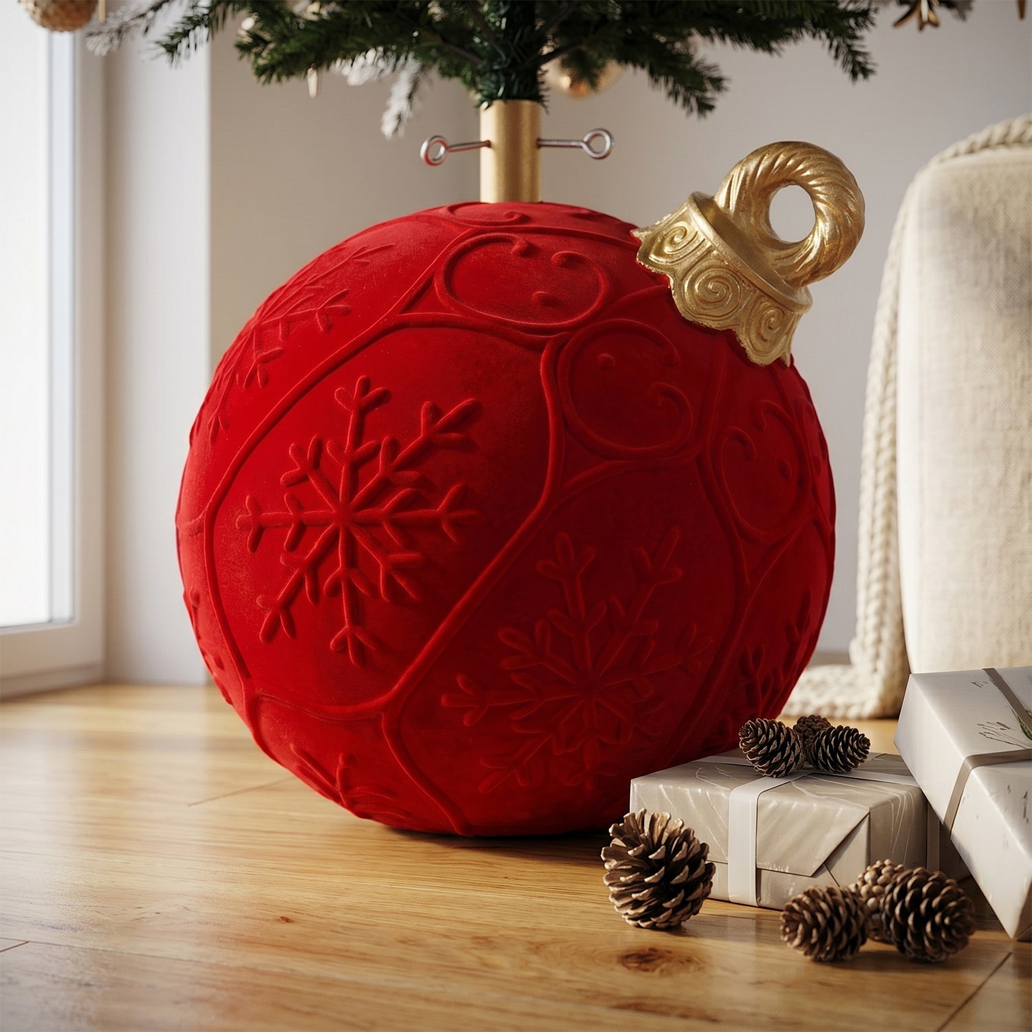 VESTIAMO CASA GRAN NATALE - Base Albero di Natale a Forma di Palla Decorativa Rossa h43 cm
