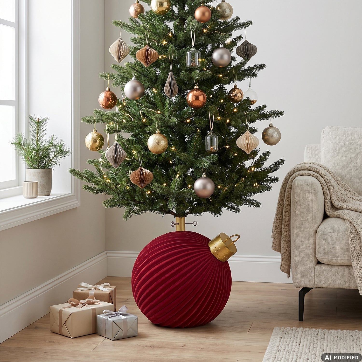 VESTIAMO CASA GRAN NATALE - Base Albero di Natale a Forma di Palla Decorativa Bordeaux h46 cm