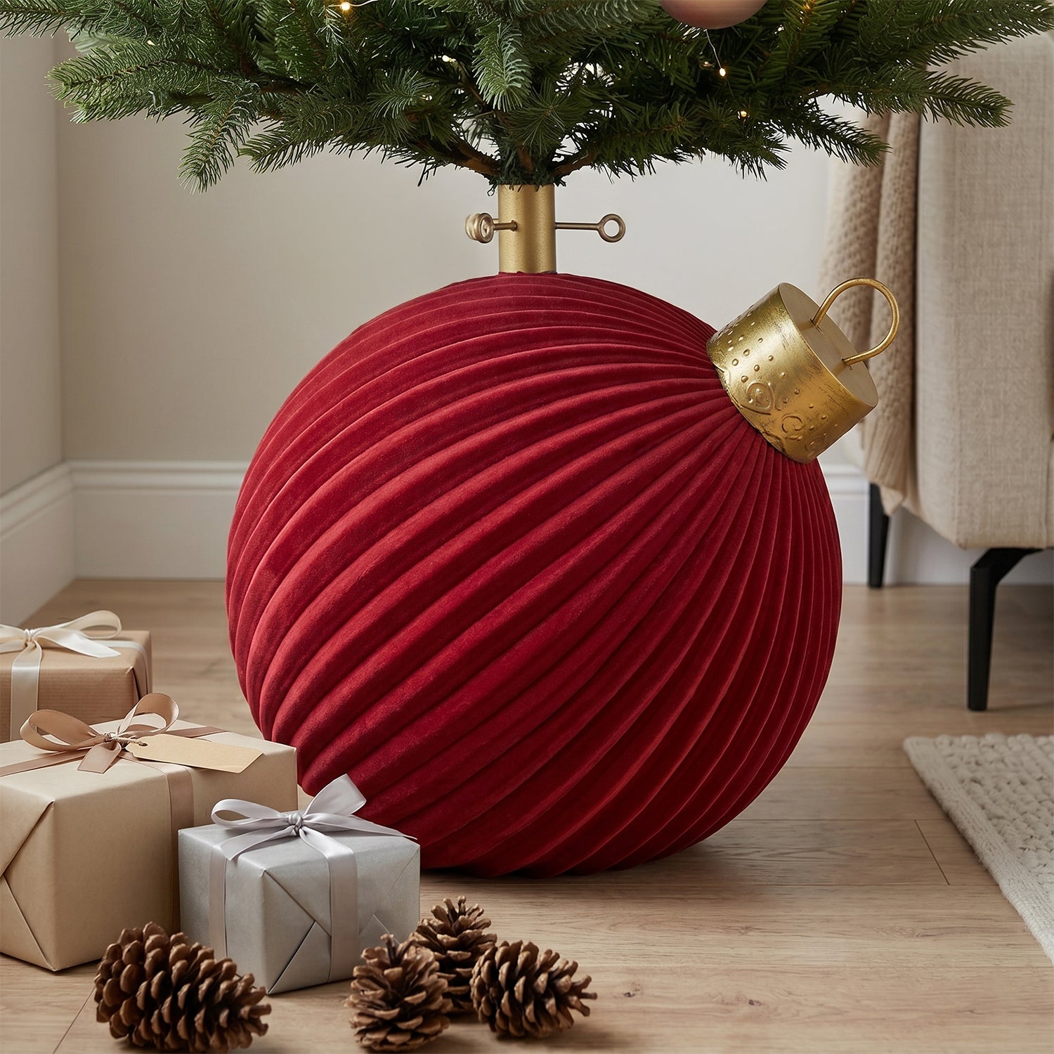 VESTIAMO CASA GRAN NATALE - Base Albero di Natale a Forma di Palla Decorativa Bordeaux h46 cm