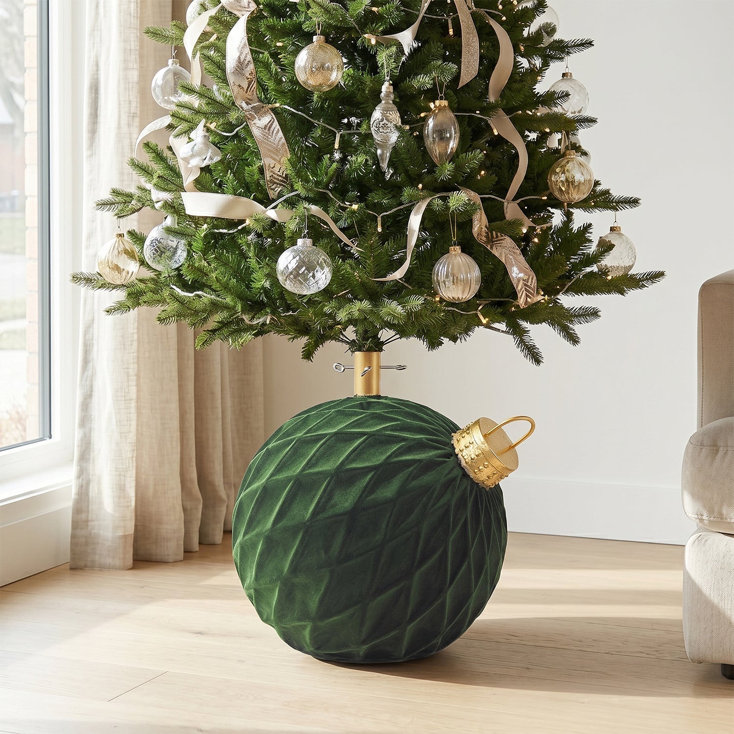 VESTIAMO CASA GRAN NATALE - Base Albero di Natale a Forma di Palla Decorativa Verde h46 cm