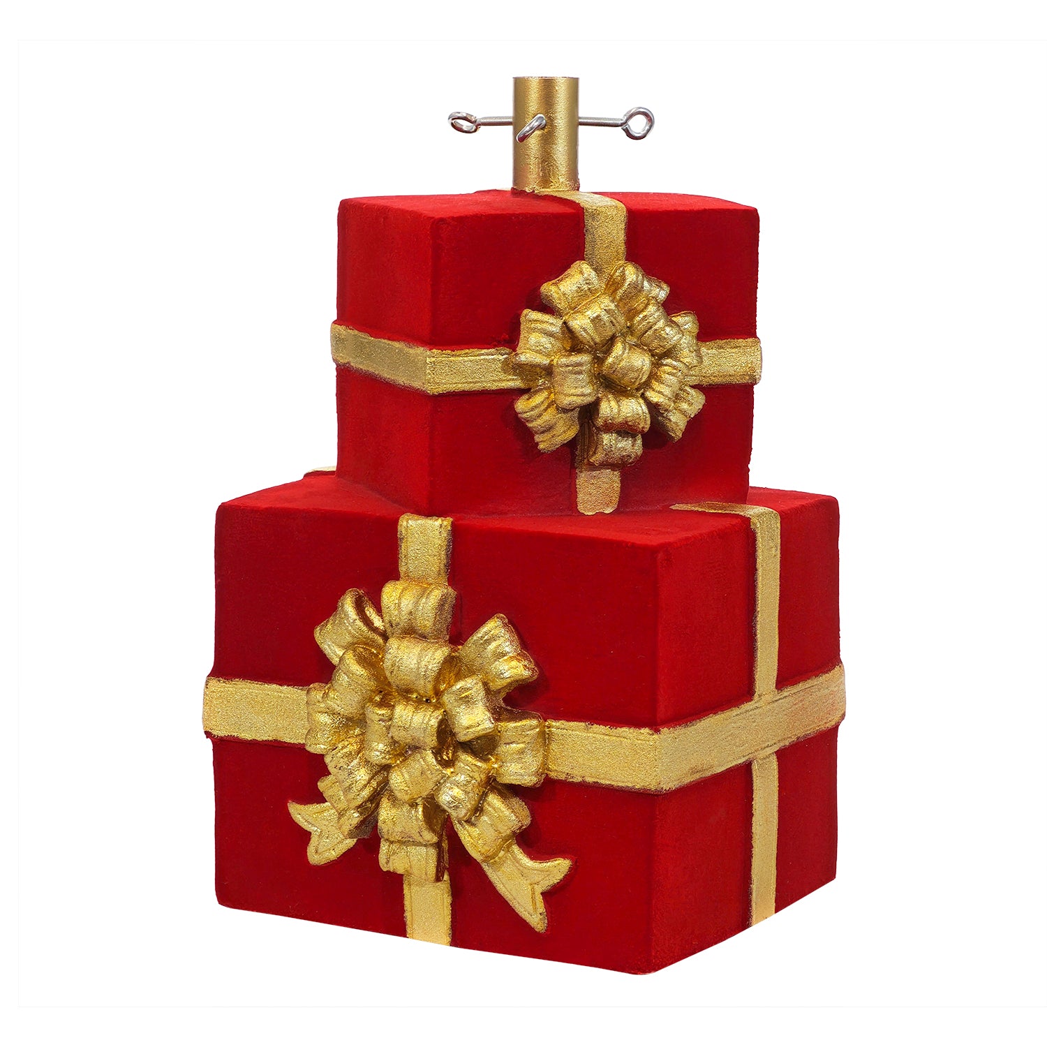 VESTIAMO CASA GRAN NATALE - Base Albero di Natale Decorativa Pacchi Regalo Rossa con Fiocco Oro h48 cm