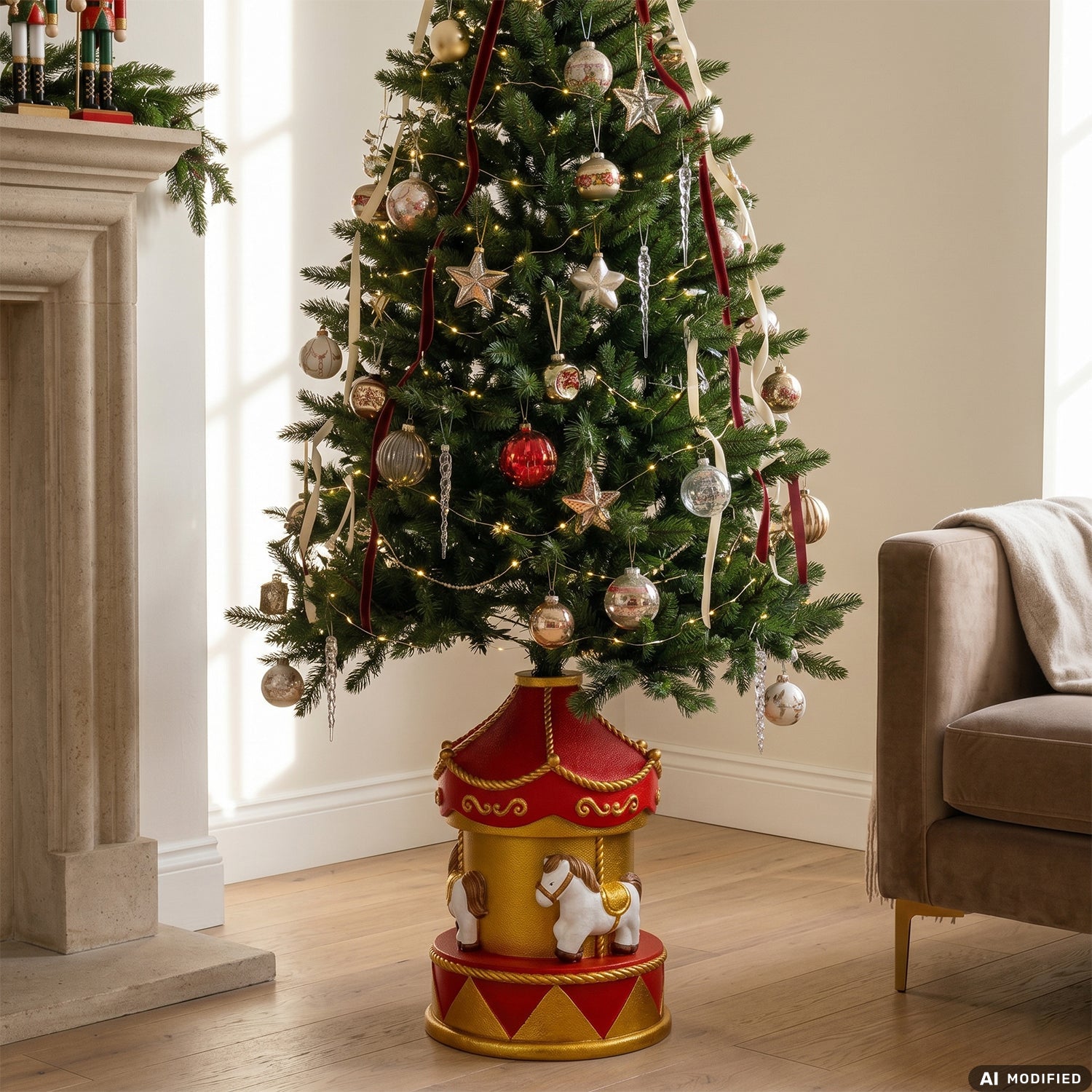 VESTIAMO CASA GRAN NATALE - Base Albero di Natale Giostrina Decorativa con Cavalli h54 cm