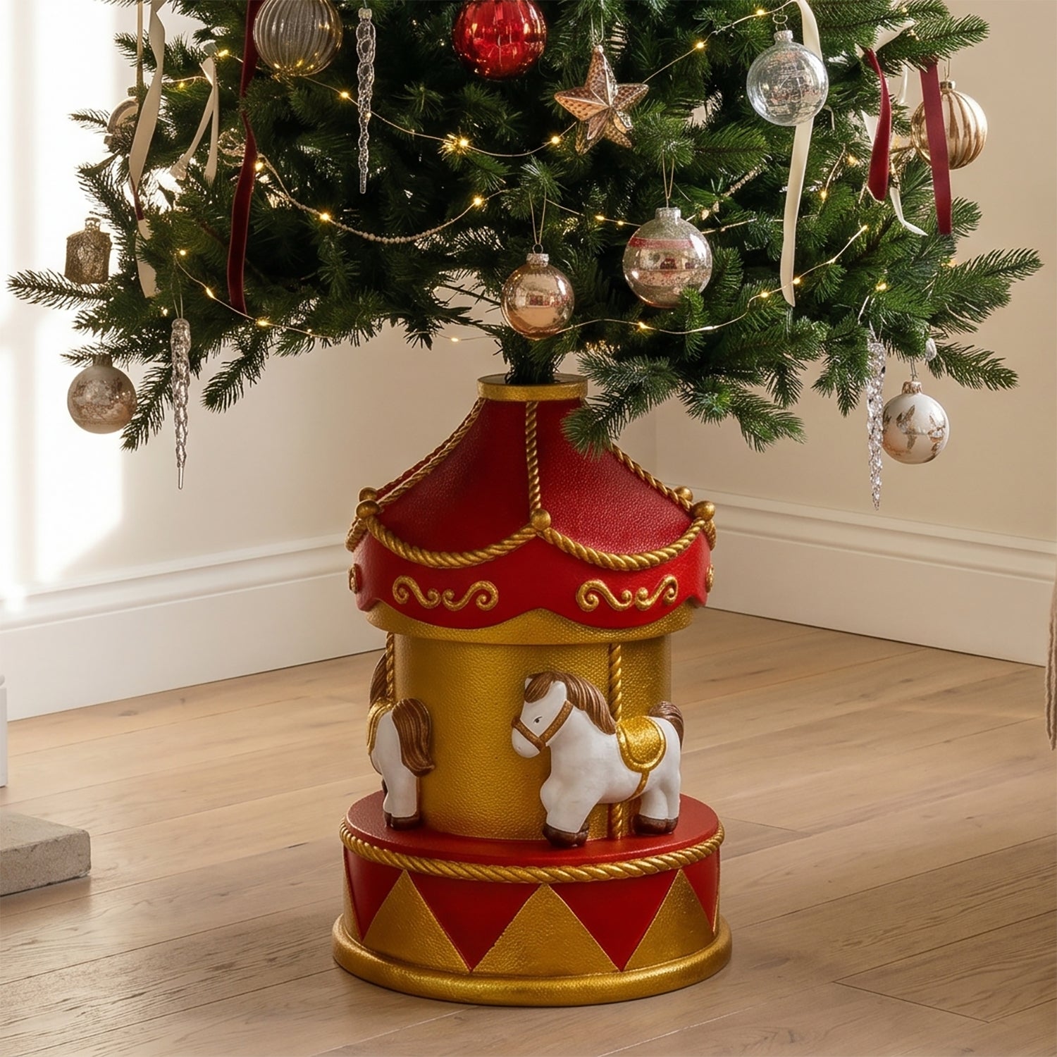 VESTIAMO CASA GRAN NATALE - Base Albero di Natale Giostrina Decorativa con Cavalli h54 cm