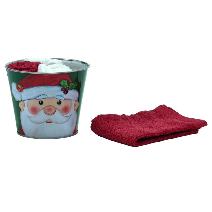 VESTIAMO CASA GRAN NATALE - Set 4 Lavette Bagno Natalizie con vaso in latta 30x30 cm