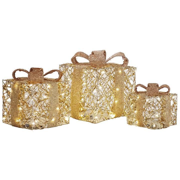 DICTROLUX - Set Pacchi Regalo Luminosi Oro 90 LED Bianco Caldo