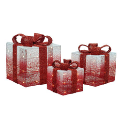 VESTIAMO CASA GRAN NATALE - Set 3 Pacchi Regalo Luminosi Bianco e Rosso 90 Microled