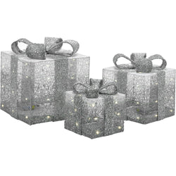 VESTIAMO CASA GRAN NATALE - Set 3 Pacchi Regalo Luminosi Bianco e Silver 90 Microled