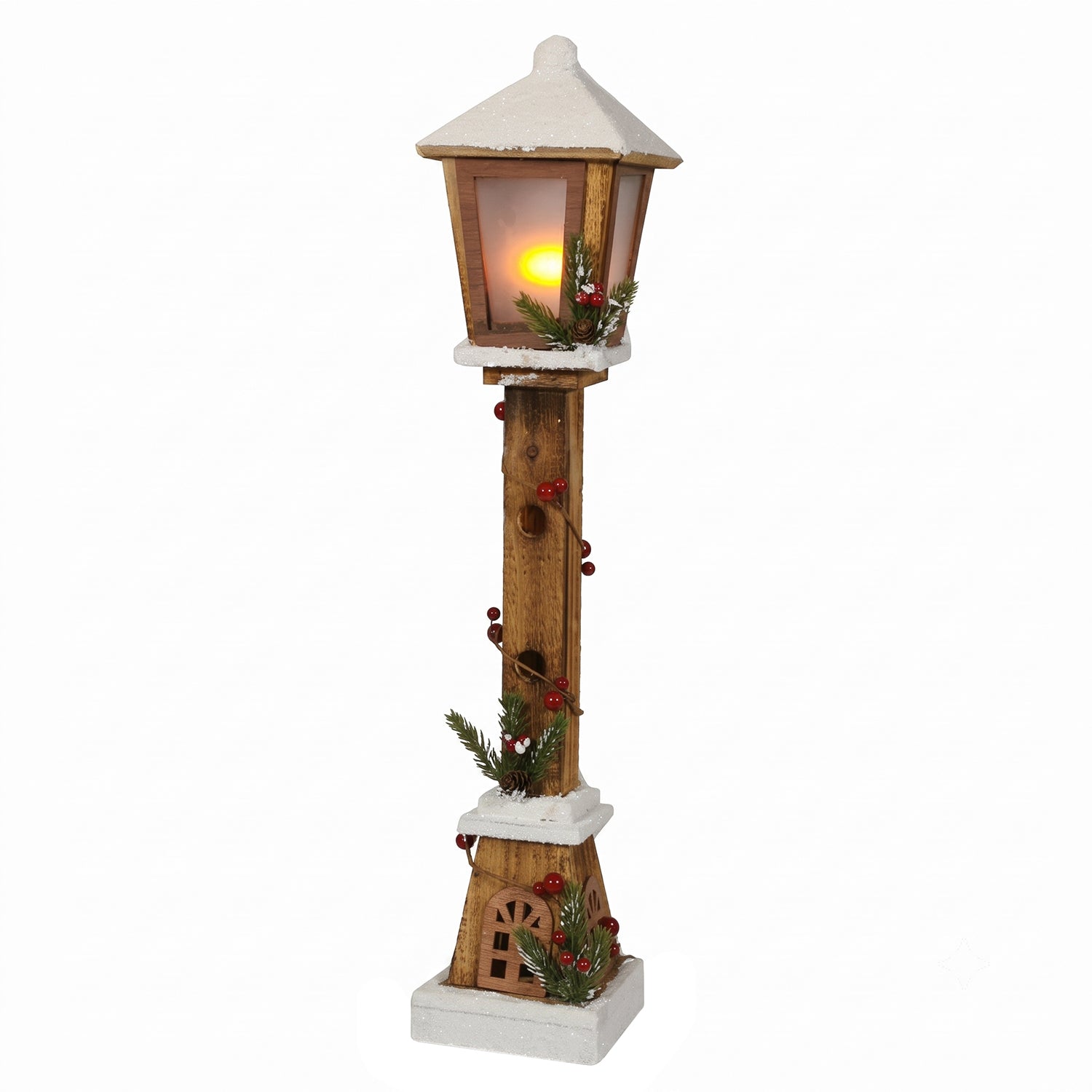 DICTROLUX - Lampione Natalizio Luminoso in Legno con 23 Micro LED Bianco Caldo a Batteria h60 cm