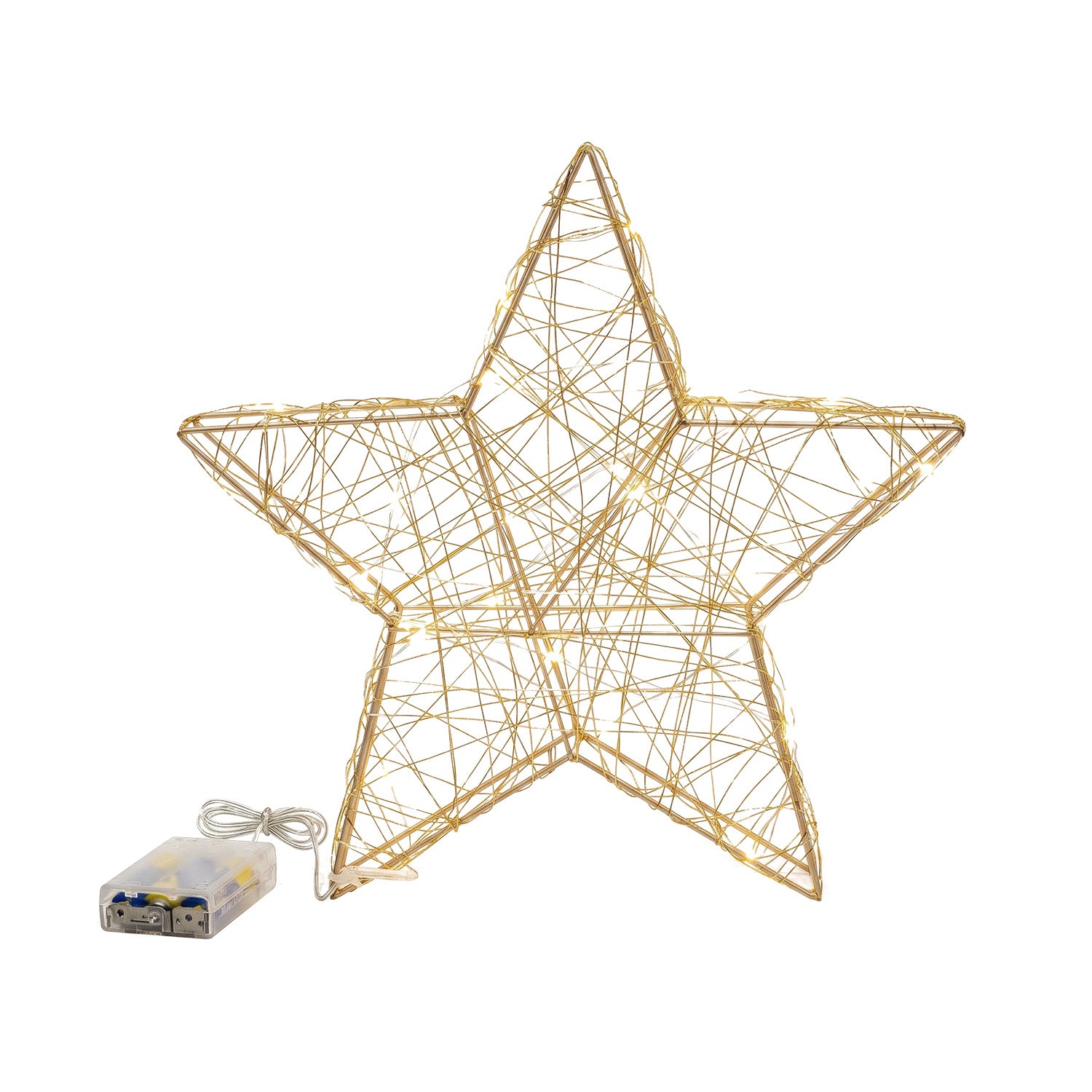 DICTROLUX - Stella Natalizia Luminosa in Metallo Oro con 30 Micro LED Bianco Caldo a Batteria h30 cm