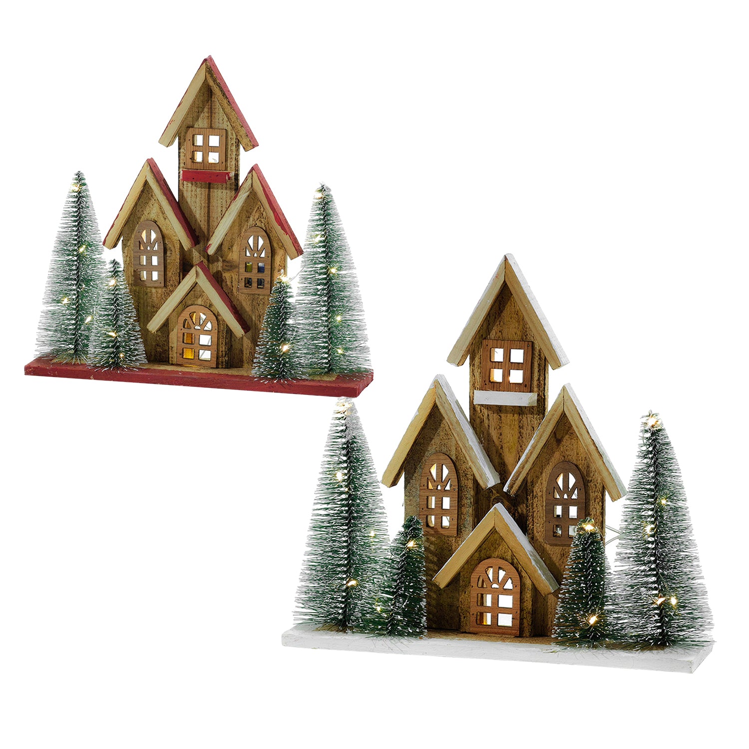 VESTIAMO CASA GRAN NATALE - Casetta Natalizia Luminosa in Legno con 20 Micro LED Bianco Caldo a Batteria h30 cm