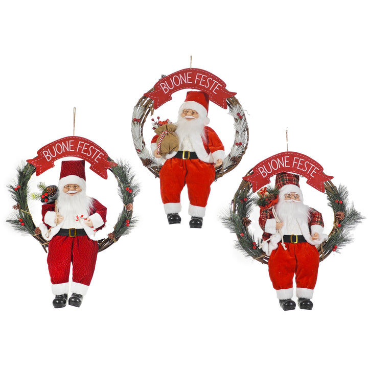 VESTIAMO CASA GRAN NATALE - Ghirlanda Appendino dietroporta con Babbo Natale diametro 41 cm - Decorazione natalizia