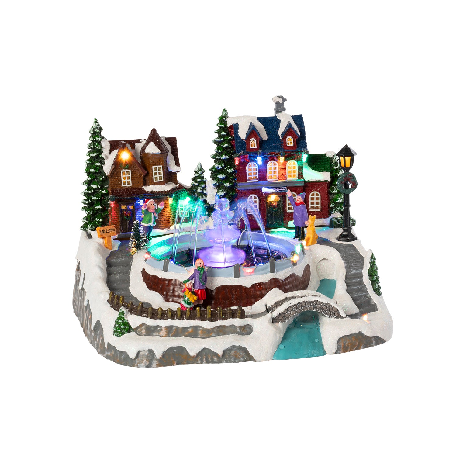 VESTIAMO CASA GRAN NATALE - Villaggio Natalizio Luminoso con Fontana ad Acqua in Movimento, Musica e LED Multicolor h18,5 cm