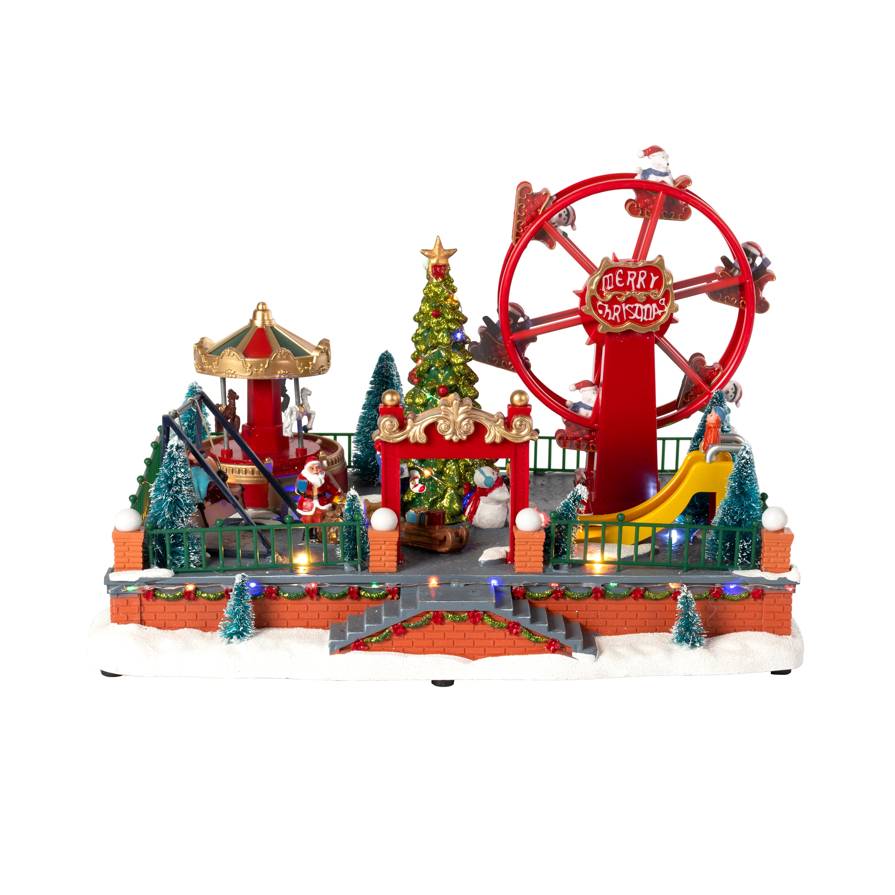 VESTIAMO CASA GRAN NATALE - Villaggio Natalizio Luna Park con Ruota Panoramica, Giostra, Movimento, Musica e Luci LED Multicolor h25 cm