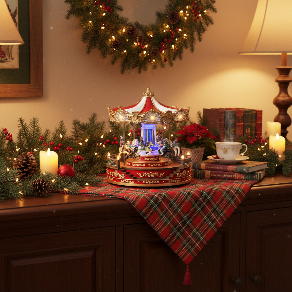 VESTIAMO CASA GRAN NATALE - Carosello Magico Natalizio con Luci LED e Musica h35,8 cm diametro 30 cm