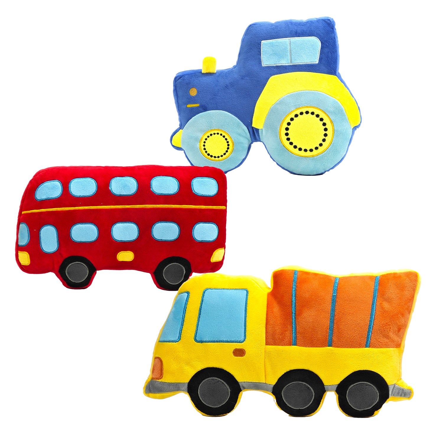 VESTIAMO CASA - Cuscino Sagomato Veicoli Linea Baby Cute - Trattore, Bus e Camion