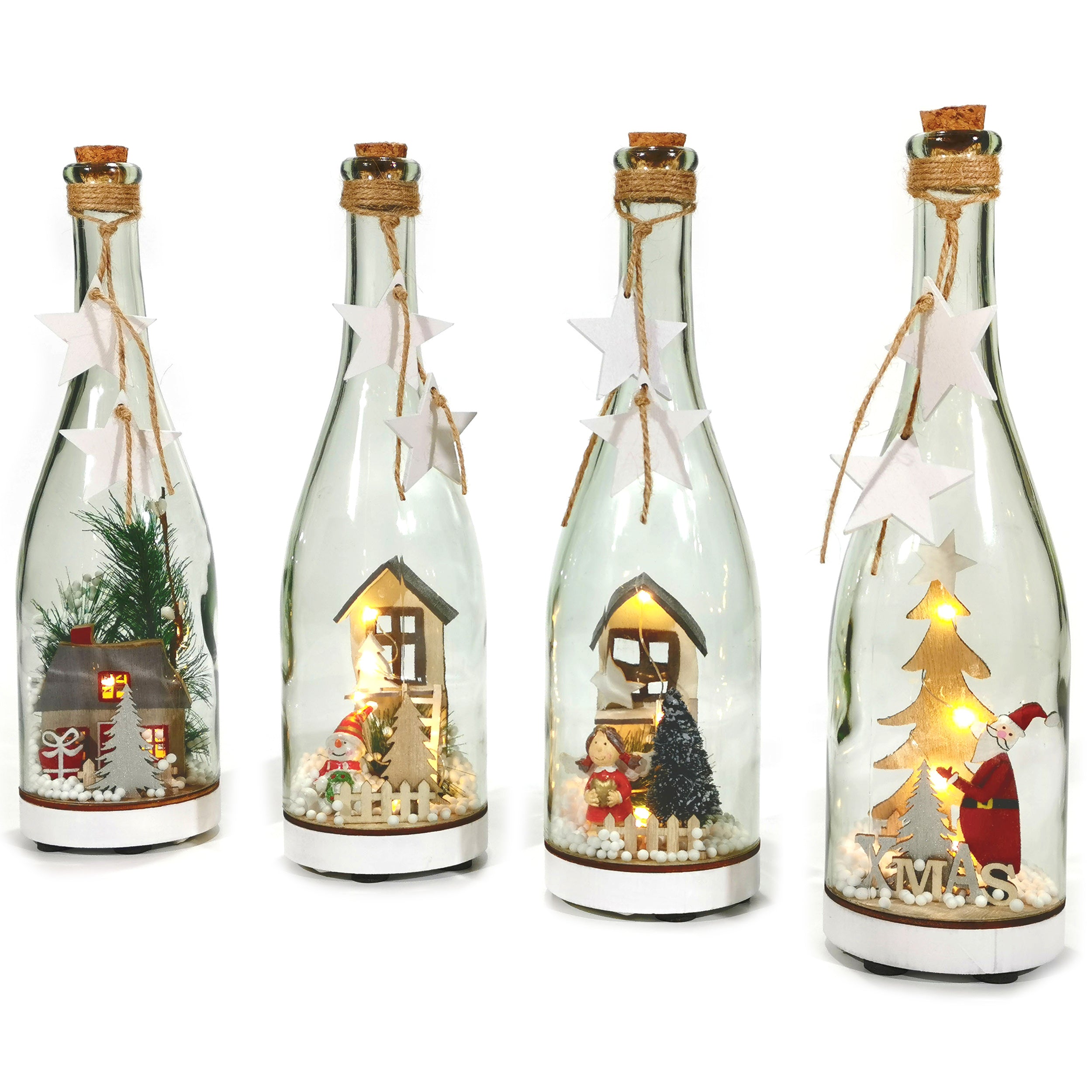 VESTIAMO CASA GRAN NATALE - Bottiglia Natalizia Luminosa con LED Bianco Caldo h30 cm