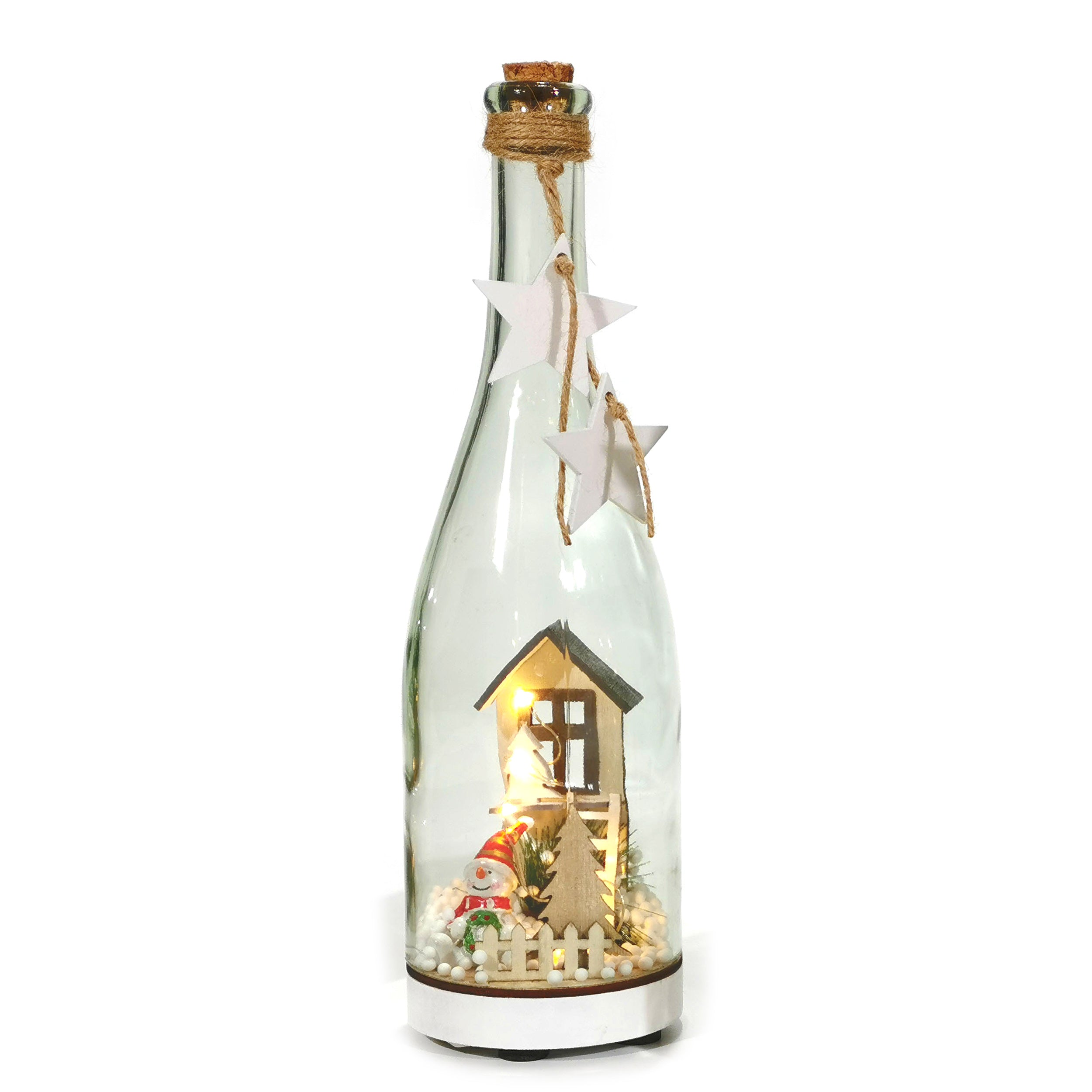 VESTIAMO CASA GRAN NATALE - Bottiglia Natalizia Luminosa con LED Bianco Caldo h30 cm