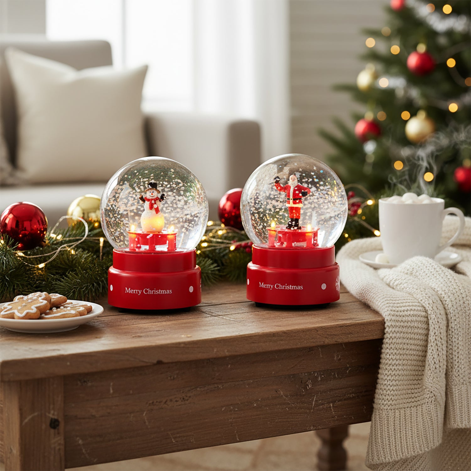 VESTIAMO CASA GRAN NATALE - Sfera Magica Natalizia con Neve, Luci LED e Musica - h19x14x14 cm