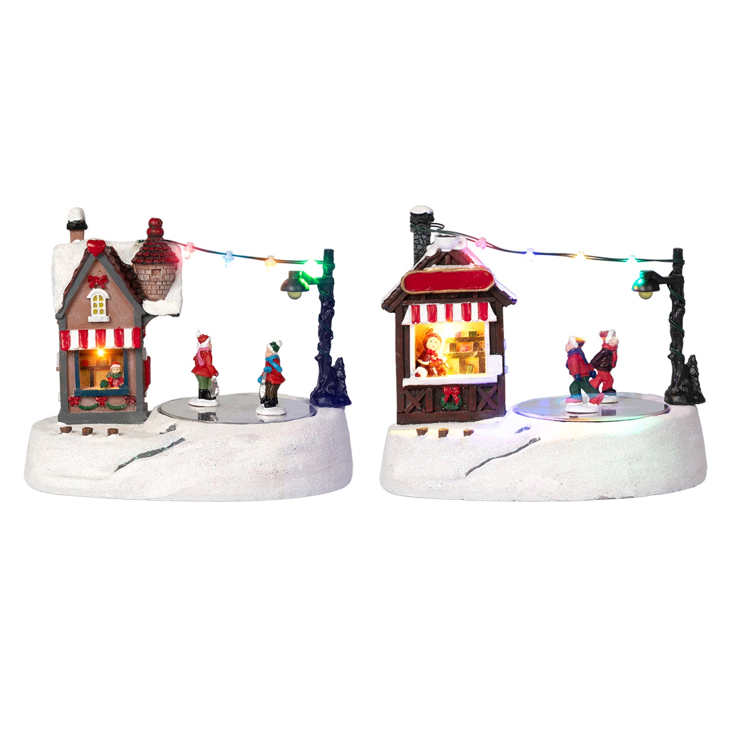 VESTIAMO CASA GRAN NATALE - Villaggio Natalizio “Pattinata in Piazzetta” con Movimento, Luci LED e Musica - h15x18,5x12,5 cm