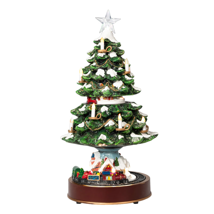 VESTIAMO CASA GRAN NATALE - Albero di Natale con Villaggio Segreto e Trenino h49 cm - Luci LED e Musica