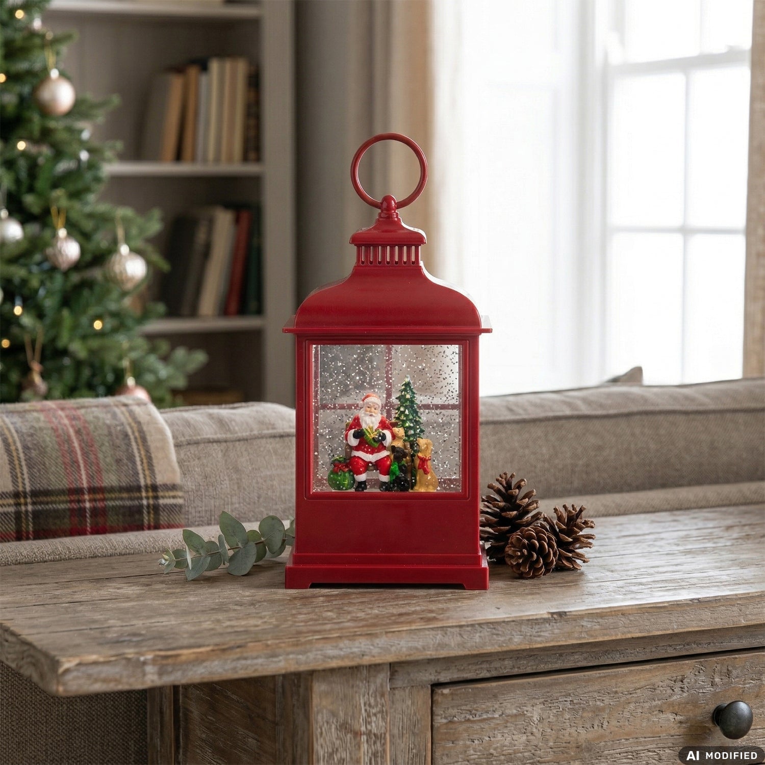 VESTIAMO CASA GRAN NATALE - Lanterna Natalizia LED con Effetto Neve e Musica a Batterie h27 cm