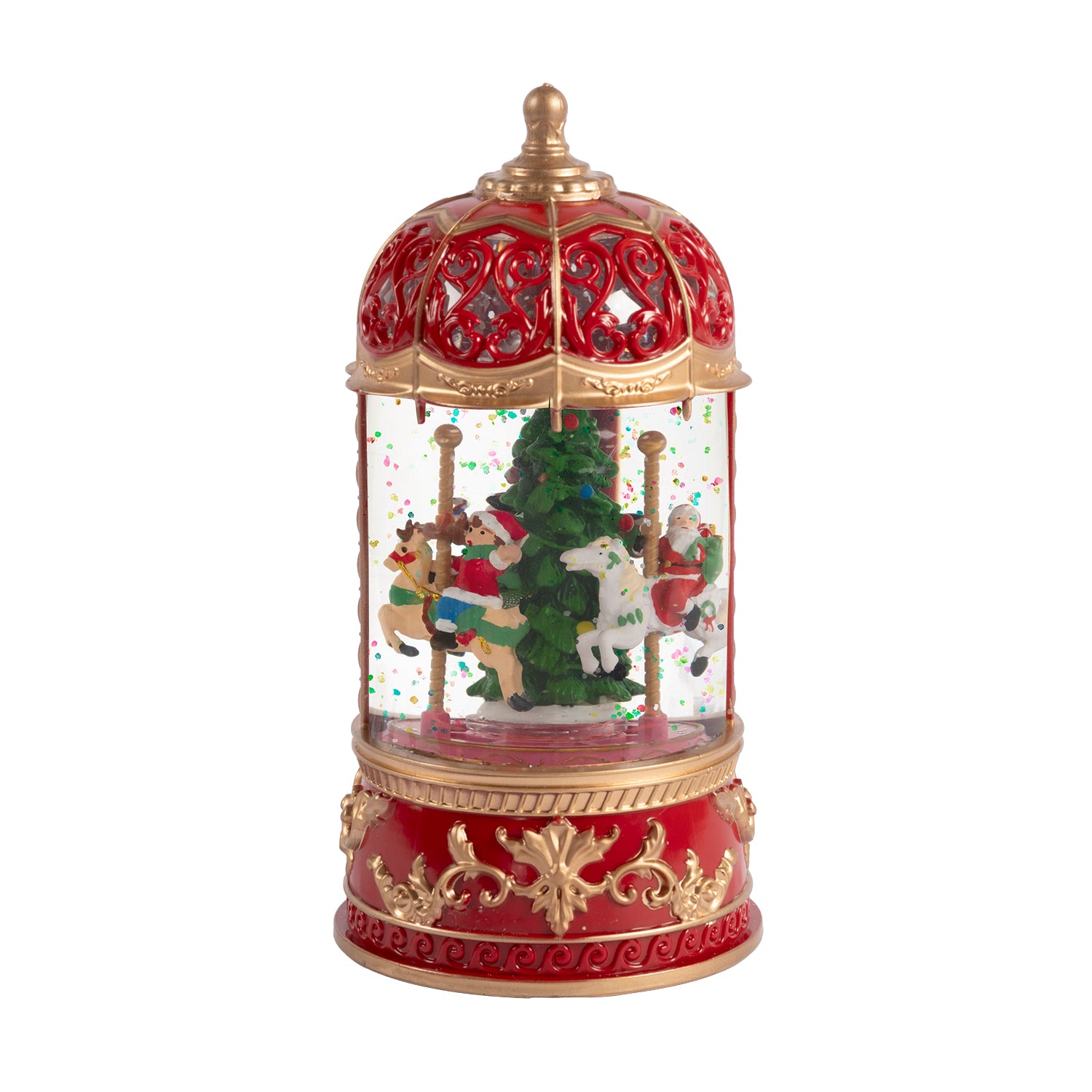 VESTIAMO CASA GRAN NATALE - Giostrina Natalizia LED con Effetto Neve, Movimento e Musica a Batterie h22,5 cm