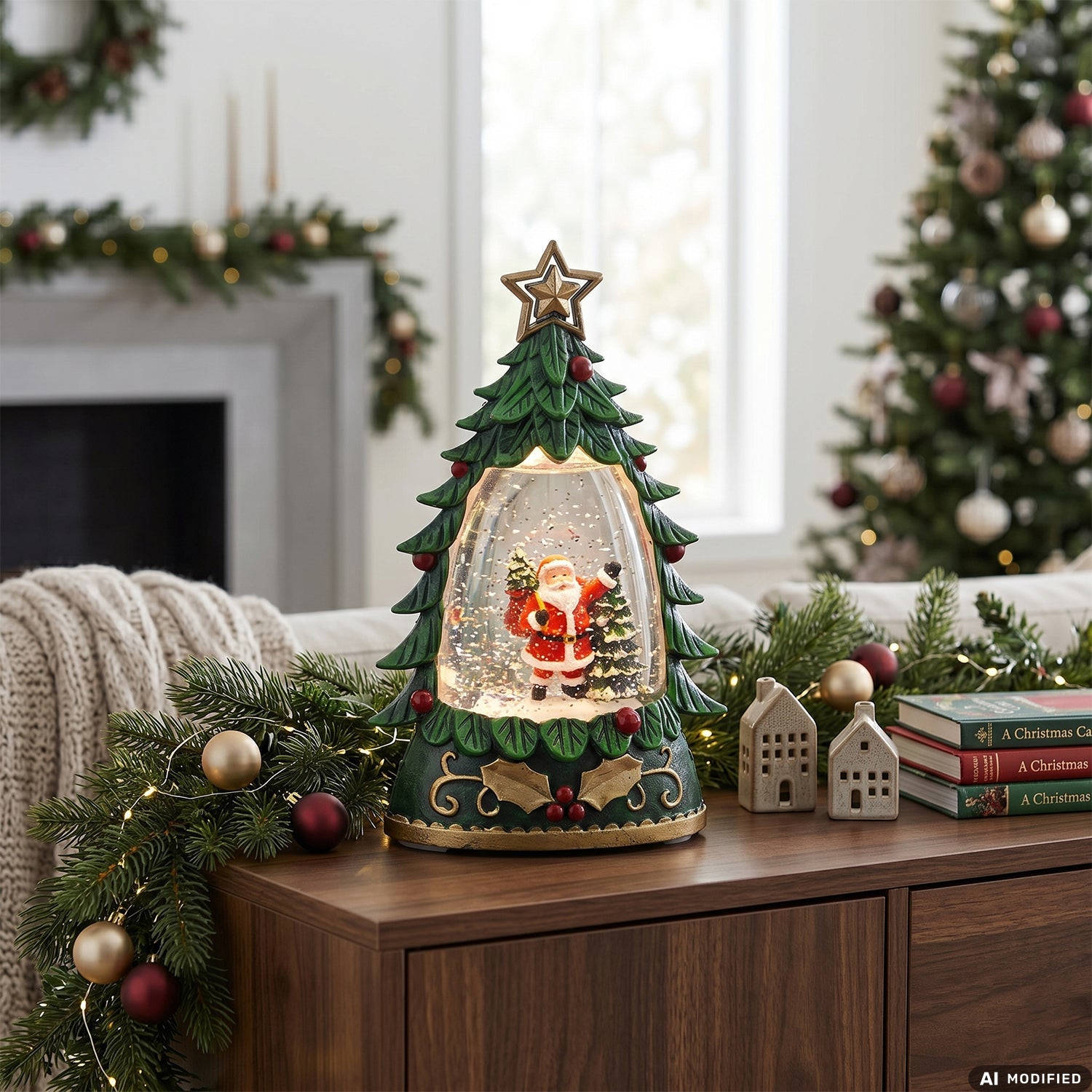 VESTIAMO CASA GRAN NATALE - Albero Natalizio LED con Effetto Neve a Batterie h27 cm
