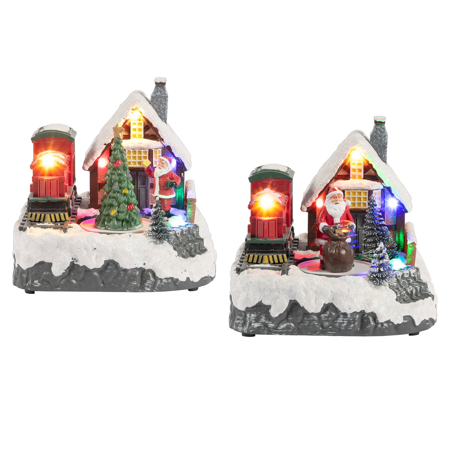 VESTIAMO CASA GRAN NATALE - Casetta Natalizia con Movimento, LED Multicolor e Musica a Batterie h14 cm