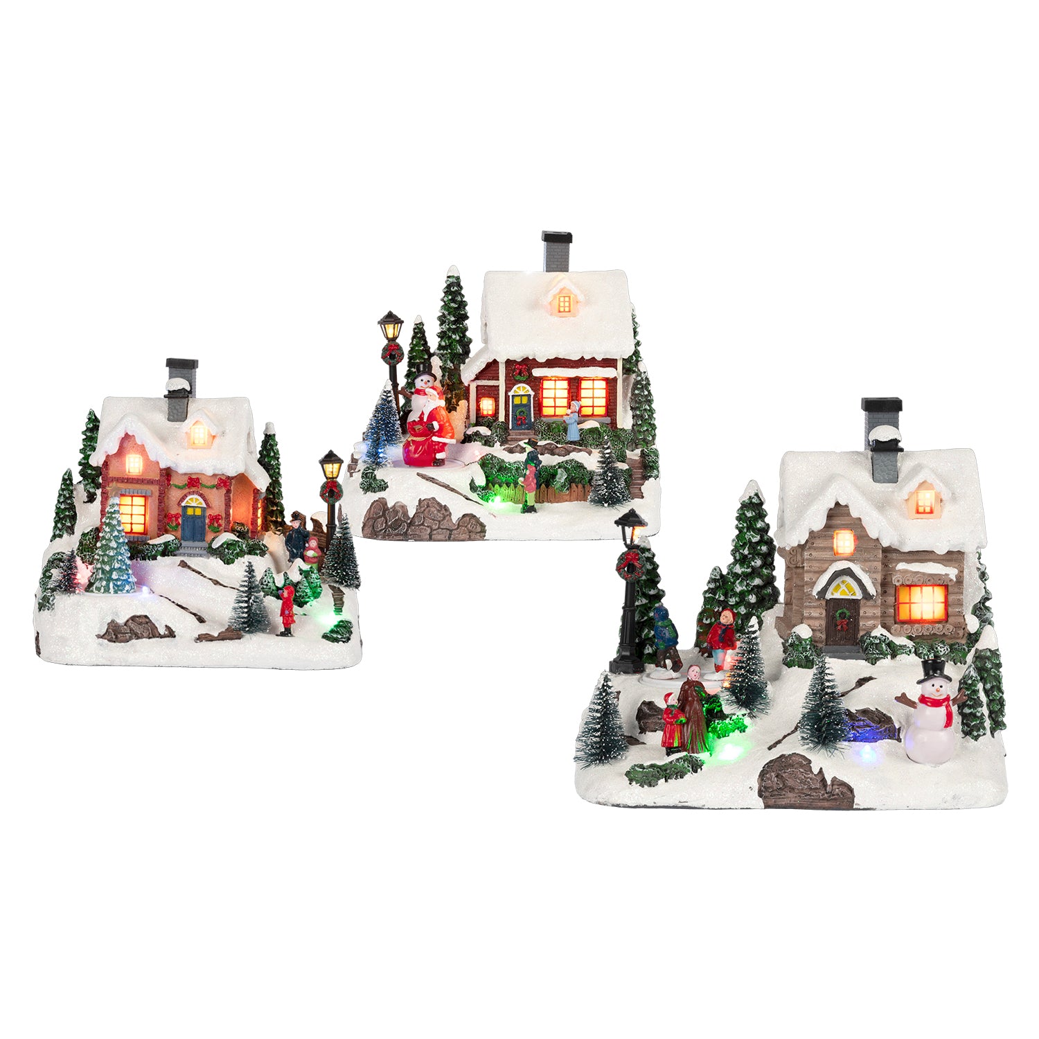 VESTIAMO CASA GRAN NATALE - Casetta Natalizia Innevata con Movimento, LED Multicolor e Musica a Batterie - h21x24x18 cm